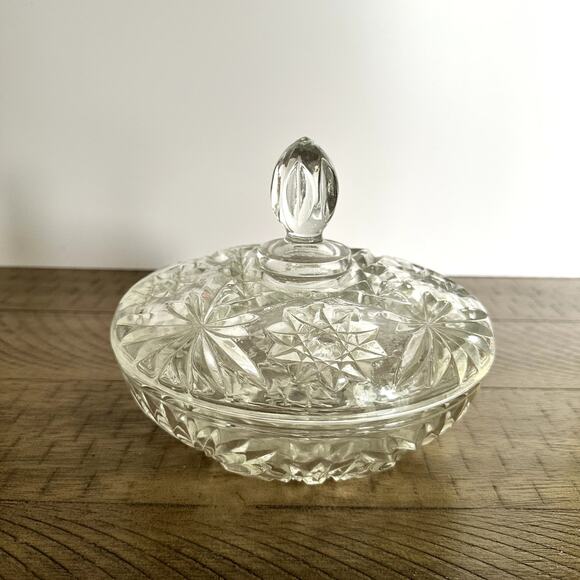 Anchor Hocking Other - Vintage Glass Prescut Candy Dish with Lid by Anchor Hocking 7"